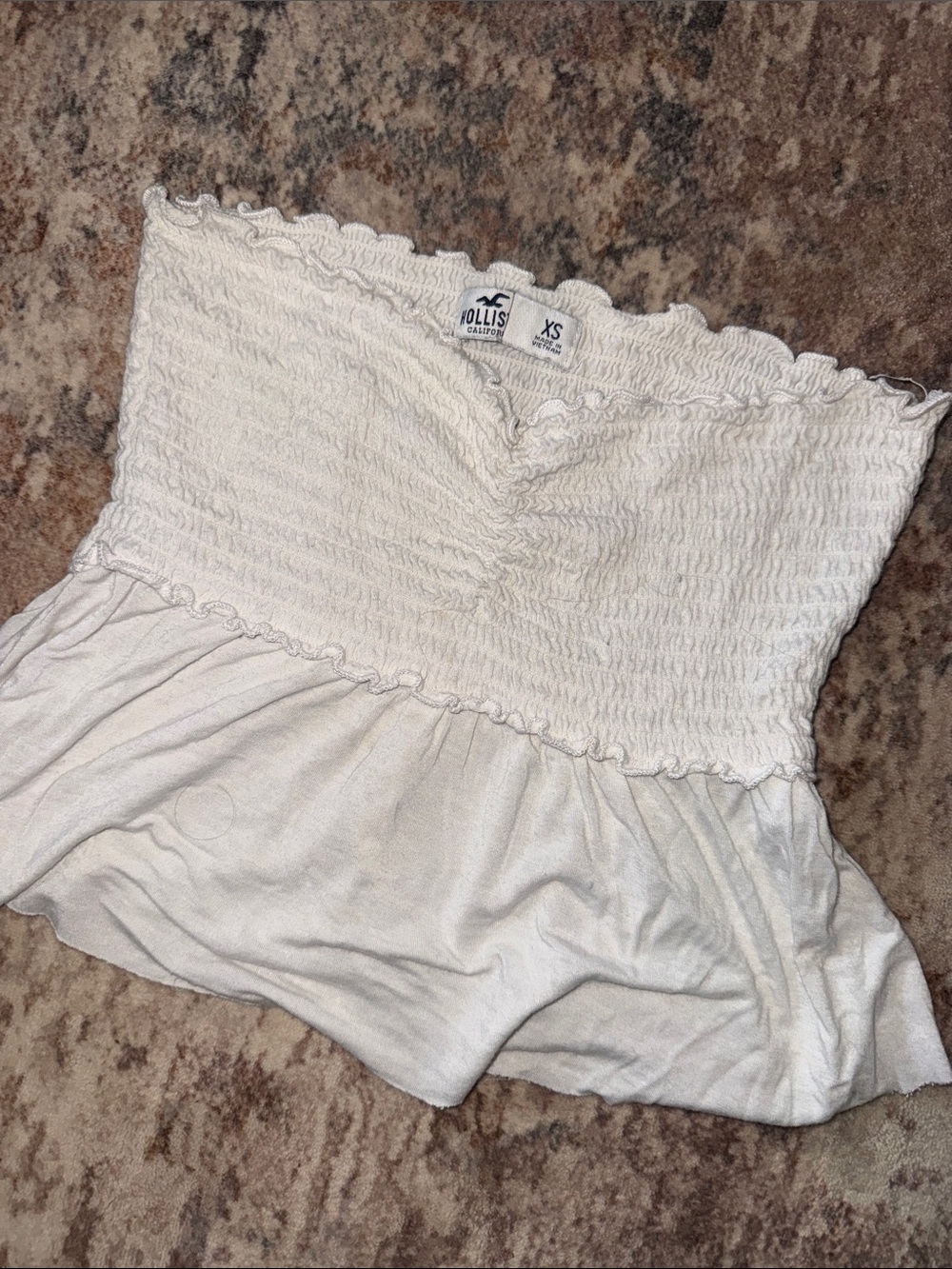 Hollister White Smocked Strapless Tube Top with Ruffle Hem